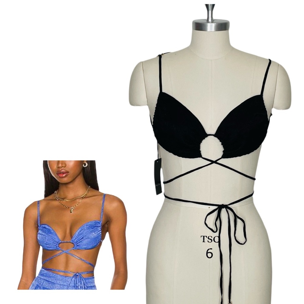 Revolve x Indah Cupid Tie Front String Bra Top in Black Size Medium NWT